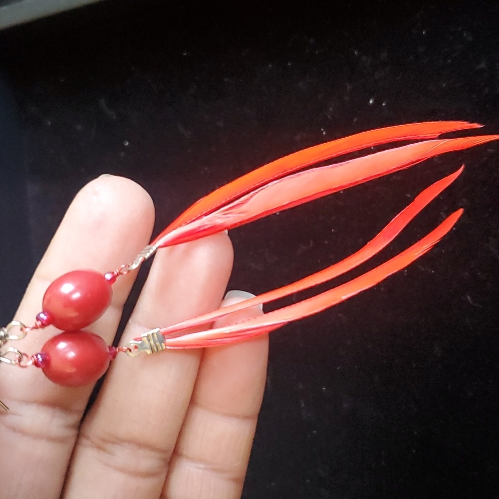 Dyed red Feather 🪶 Earrings